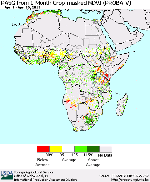 Africa PASG from 1-Month Crop-masked NDVI (PROBA-V) Thematic Map For 4/21/2019 - 4/30/2019