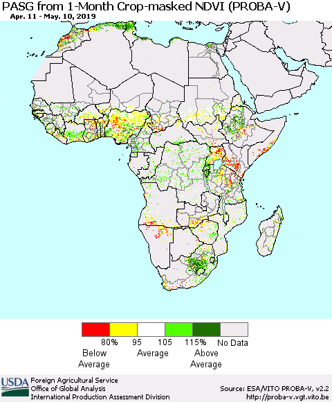 Africa PASG from 1-Month Crop-masked NDVI (PROBA-V) Thematic Map For 5/1/2019 - 5/10/2019