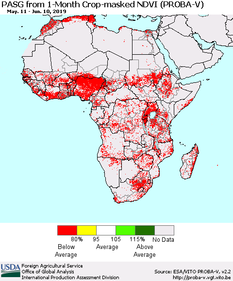 Africa PASG from 1-Month Crop-masked NDVI (PROBA-V) Thematic Map For 6/1/2019 - 6/10/2019