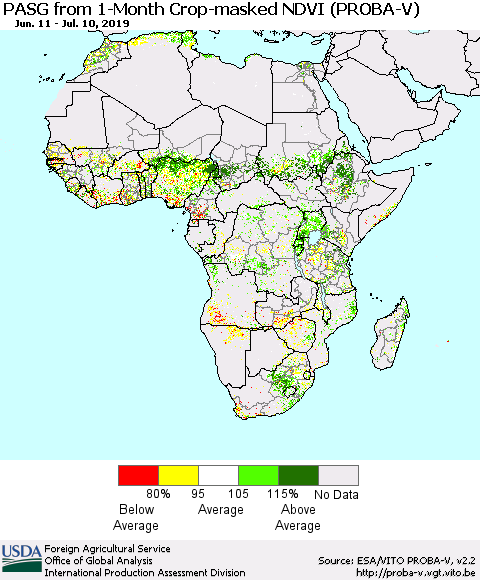 Africa PASG from 1-Month Crop-masked NDVI (PROBA-V) Thematic Map For 7/1/2019 - 7/10/2019