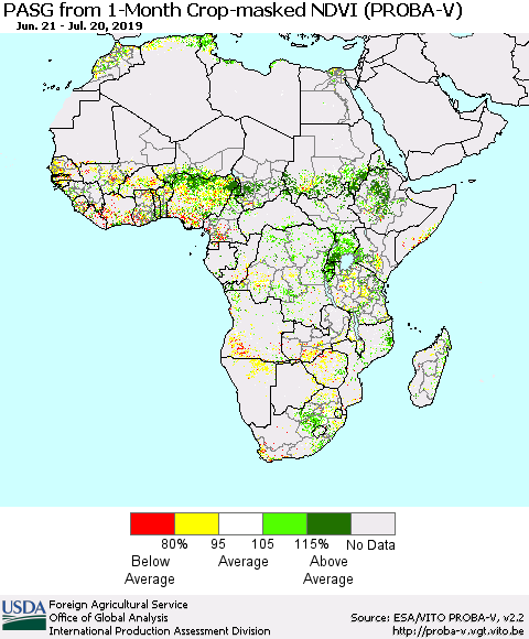 Africa PASG from 1-Month Crop-masked NDVI (PROBA-V) Thematic Map For 7/11/2019 - 7/20/2019