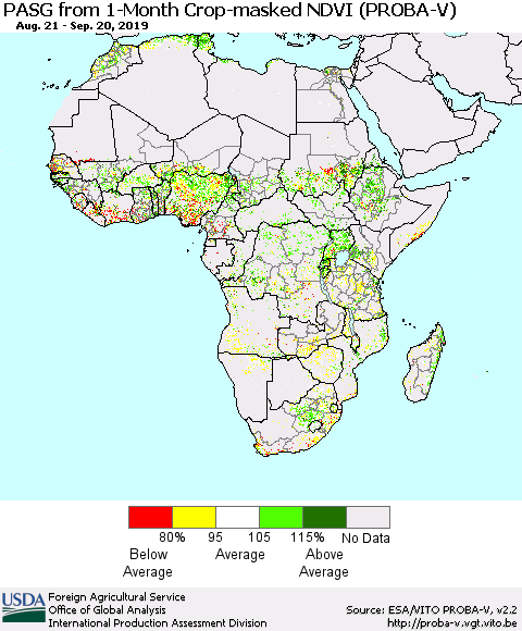 Africa PASG from 1-Month Crop-masked NDVI (PROBA-V) Thematic Map For 9/11/2019 - 9/20/2019