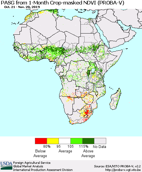 Africa PASG from 1-Month Crop-masked NDVI (PROBA-V) Thematic Map For 11/11/2019 - 11/20/2019