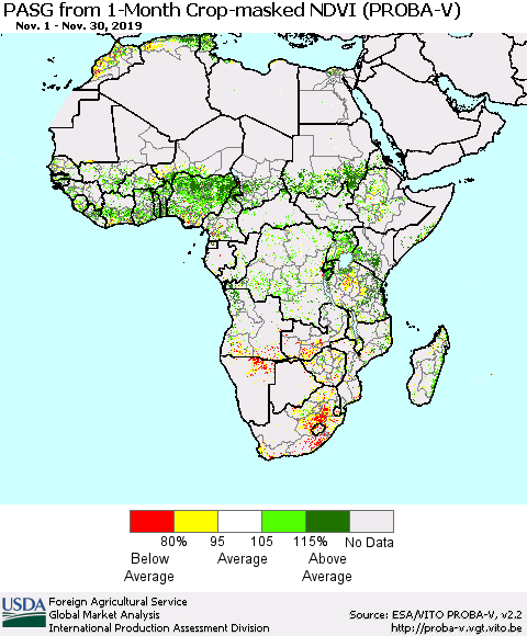 Africa PASG from 1-Month Crop-masked NDVI (PROBA-V) Thematic Map For 11/21/2019 - 11/30/2019