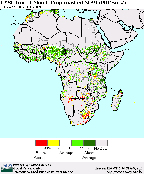 Africa PASG from 1-Month Crop-masked NDVI (PROBA-V) Thematic Map For 12/1/2019 - 12/10/2019