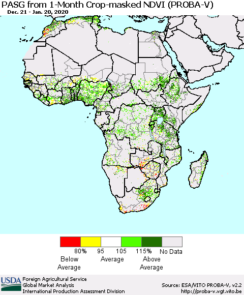 Africa PASG from 1-Month Crop-masked NDVI (PROBA-V) Thematic Map For 1/11/2020 - 1/20/2020
