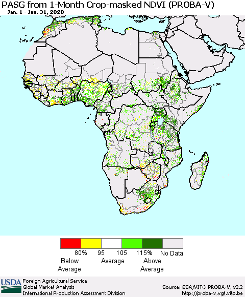 Africa PASG from 1-Month Crop-masked NDVI (PROBA-V) Thematic Map For 1/21/2020 - 1/31/2020