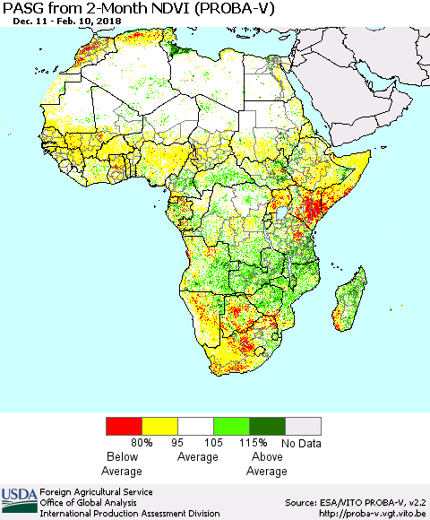 Africa PASG from 2-Month NDVI (PROBA-V) Thematic Map For 2/1/2018 - 2/10/2018
