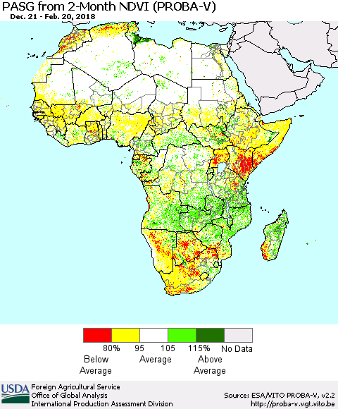 Africa PASG from 2-Month NDVI (PROBA-V) Thematic Map For 2/11/2018 - 2/20/2018
