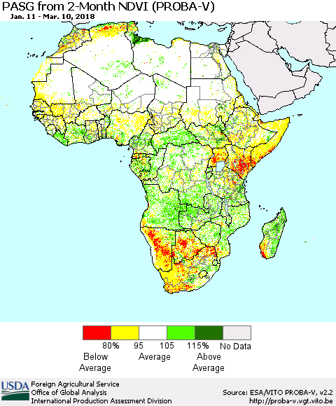 Africa PASG from 2-Month NDVI (PROBA-V) Thematic Map For 3/1/2018 - 3/10/2018