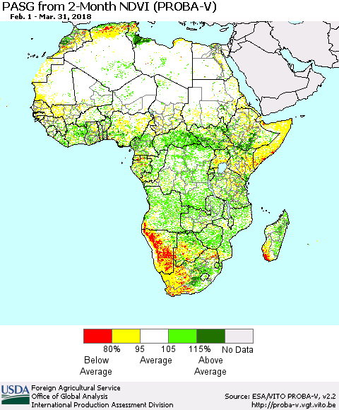 Africa PASG from 2-Month NDVI (PROBA-V) Thematic Map For 3/21/2018 - 3/31/2018
