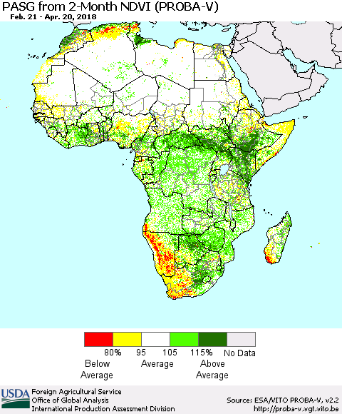 Africa PASG from 2-Month NDVI (PROBA-V) Thematic Map For 4/11/2018 - 4/20/2018