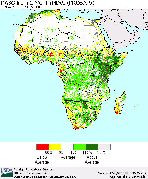 Africa PASG from 2-Month NDVI (PROBA-V) Thematic Map For 6/21/2018 - 6/30/2018