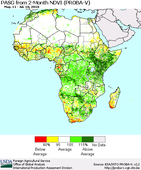 Africa PASG from 2-Month NDVI (PROBA-V) Thematic Map For 7/1/2018 - 7/10/2018