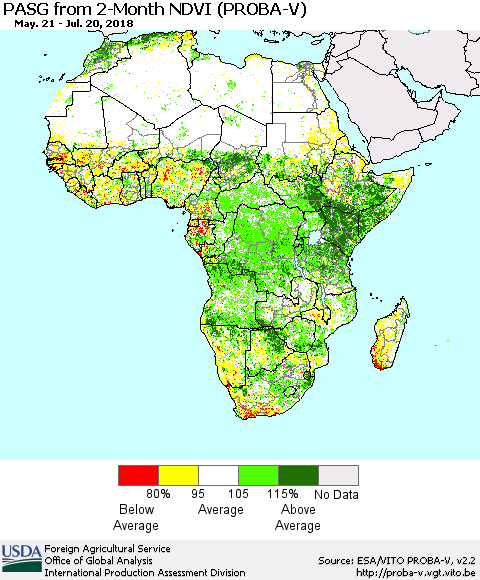 Africa PASG from 2-Month NDVI (PROBA-V) Thematic Map For 7/11/2018 - 7/20/2018