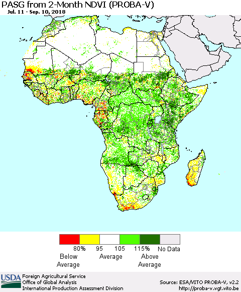 Africa PASG from 2-Month NDVI (PROBA-V) Thematic Map For 9/1/2018 - 9/10/2018