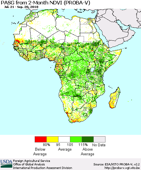 Africa PASG from 2-Month NDVI (PROBA-V) Thematic Map For 9/11/2018 - 9/20/2018