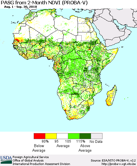 Africa PASG from 2-Month NDVI (PROBA-V) Thematic Map For 9/21/2018 - 9/30/2018