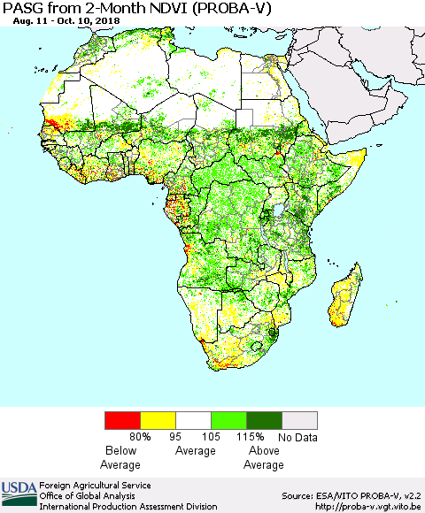 Africa PASG from 2-Month NDVI (PROBA-V) Thematic Map For 10/1/2018 - 10/10/2018