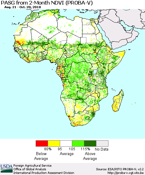 Africa PASG from 2-Month NDVI (PROBA-V) Thematic Map For 10/11/2018 - 10/20/2018