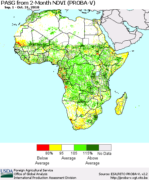 Africa PASG from 2-Month NDVI (PROBA-V) Thematic Map For 10/21/2018 - 10/31/2018