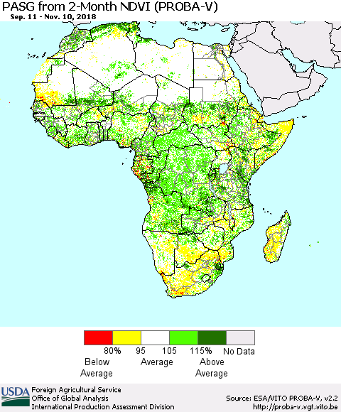 Africa PASG from 2-Month NDVI (PROBA-V) Thematic Map For 11/1/2018 - 11/10/2018