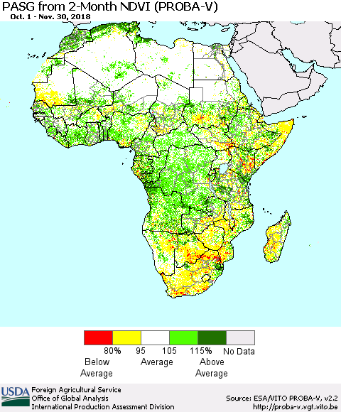 Africa PASG from 2-Month NDVI (PROBA-V) Thematic Map For 11/21/2018 - 11/30/2018