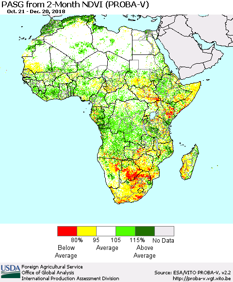 Africa PASG from 2-Month NDVI (PROBA-V) Thematic Map For 12/11/2018 - 12/20/2018