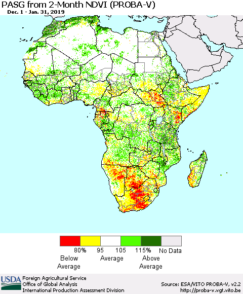 Africa PASG from 2-Month NDVI (PROBA-V) Thematic Map For 1/21/2019 - 1/31/2019