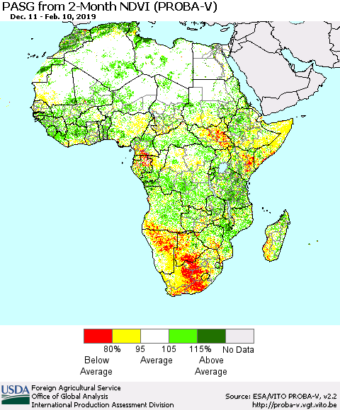 Africa PASG from 2-Month NDVI (PROBA-V) Thematic Map For 2/1/2019 - 2/10/2019
