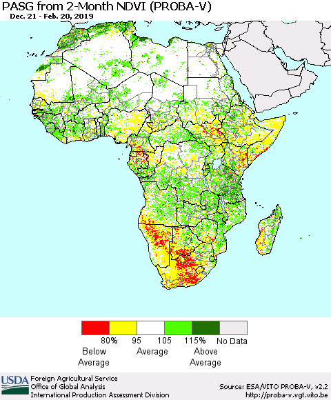 Africa PASG from 2-Month NDVI (PROBA-V) Thematic Map For 2/11/2019 - 2/20/2019