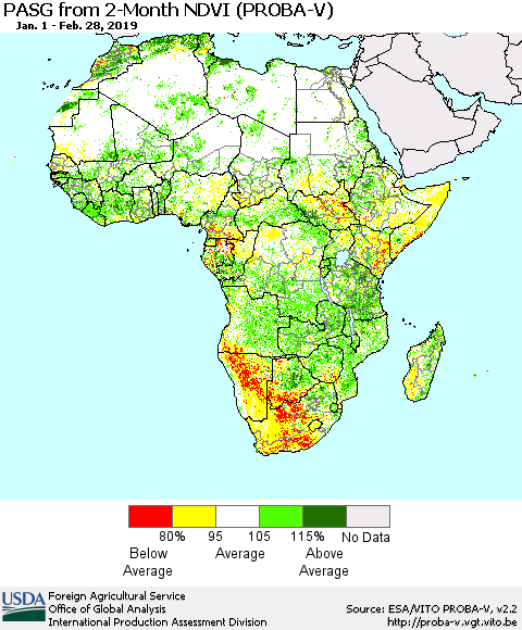Africa PASG from 2-Month NDVI (PROBA-V) Thematic Map For 2/21/2019 - 2/28/2019