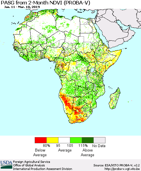 Africa PASG from 2-Month NDVI (PROBA-V) Thematic Map For 3/1/2019 - 3/10/2019