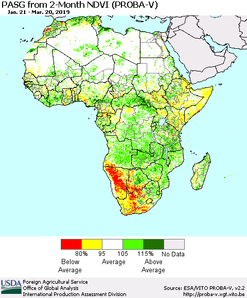 Africa PASG from 2-Month NDVI (PROBA-V) Thematic Map For 3/11/2019 - 3/20/2019