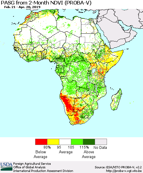 Africa PASG from 2-Month NDVI (PROBA-V) Thematic Map For 4/11/2019 - 4/20/2019