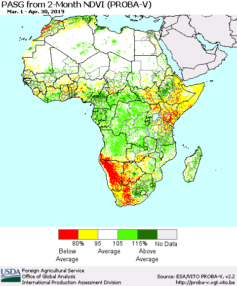 Africa PASG from 2-Month NDVI (PROBA-V) Thematic Map For 4/21/2019 - 4/30/2019