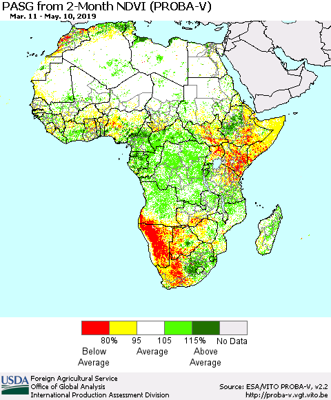 Africa PASG from 2-Month NDVI (PROBA-V) Thematic Map For 5/1/2019 - 5/10/2019