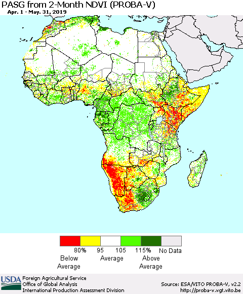 Africa PASG from 2-Month NDVI (PROBA-V) Thematic Map For 5/21/2019 - 5/31/2019