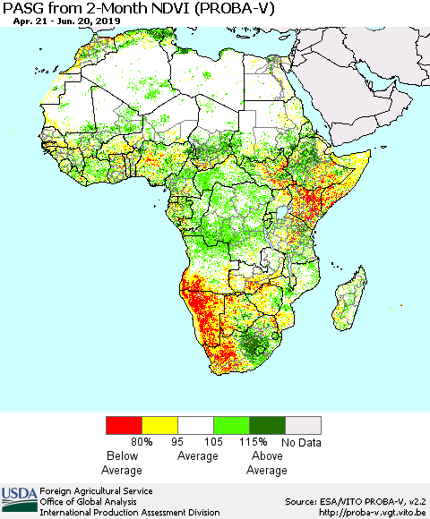 Africa PASG from 2-Month NDVI (PROBA-V) Thematic Map For 6/11/2019 - 6/20/2019