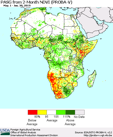 Africa PASG from 2-Month NDVI (PROBA-V) Thematic Map For 6/21/2019 - 6/30/2019