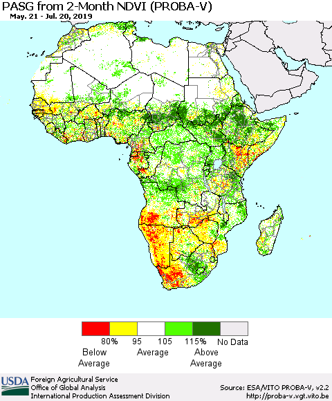 Africa PASG from 2-Month NDVI (PROBA-V) Thematic Map For 7/11/2019 - 7/20/2019