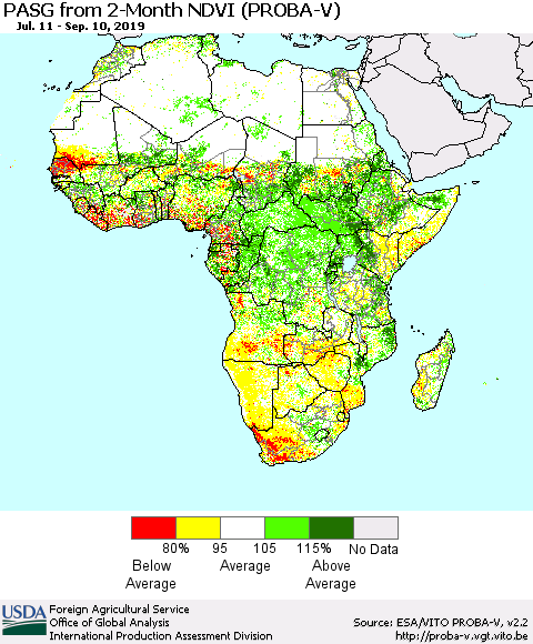 Africa PASG from 2-Month NDVI (PROBA-V) Thematic Map For 9/1/2019 - 9/10/2019