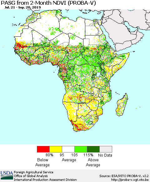 Africa PASG from 2-Month NDVI (PROBA-V) Thematic Map For 9/11/2019 - 9/20/2019