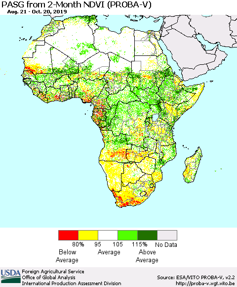 Africa PASG from 2-Month NDVI (PROBA-V) Thematic Map For 10/11/2019 - 10/20/2019
