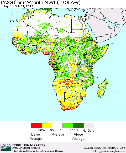 Africa PASG from 2-Month NDVI (PROBA-V) Thematic Map For 10/21/2019 - 10/31/2019