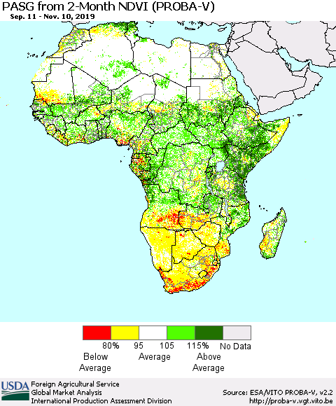 Africa PASG from 2-Month NDVI (PROBA-V) Thematic Map For 11/1/2019 - 11/10/2019
