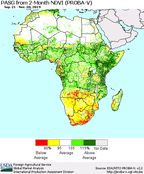 Africa PASG from 2-Month NDVI (PROBA-V) Thematic Map For 11/11/2019 - 11/20/2019