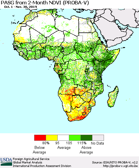 Africa PASG from 2-Month NDVI (PROBA-V) Thematic Map For 11/21/2019 - 11/30/2019