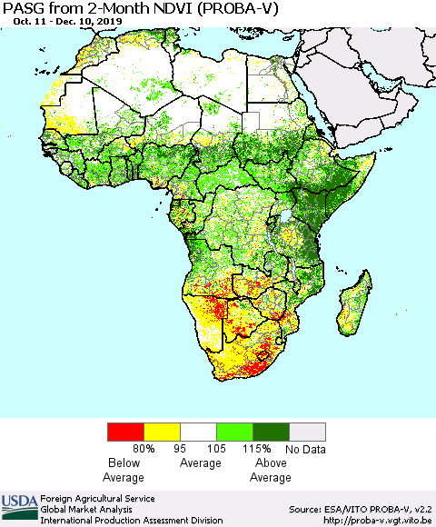 Africa PASG from 2-Month NDVI (PROBA-V) Thematic Map For 12/1/2019 - 12/10/2019