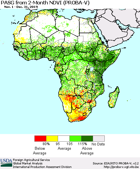 Africa PASG from 2-Month NDVI (PROBA-V) Thematic Map For 12/21/2019 - 12/31/2019